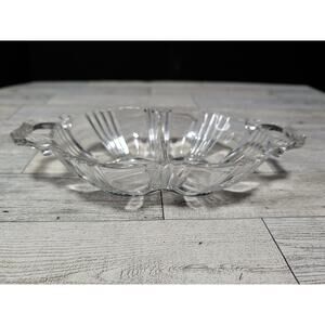 Fostoria VTG Glass Sunray Divided Relish Tray w Handles Clear 8"x4" 1935-1943